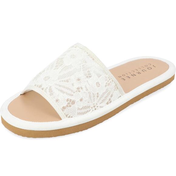Journee Collection Women Eniola Flat Slide Sandals Size US 5.5M White Lace - Picture 1 of 5